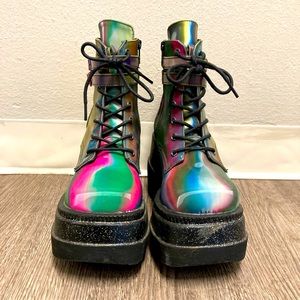 Demonia size 7 rainbow reflective rave boots